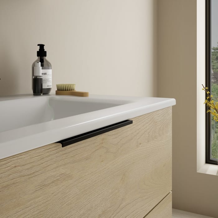 burgbad Eqio Badmöbel-Set 82 cm mit Keramik-Waschtisch Slim und Unterschrank mit Griff G0200, mit Spiegelschrank