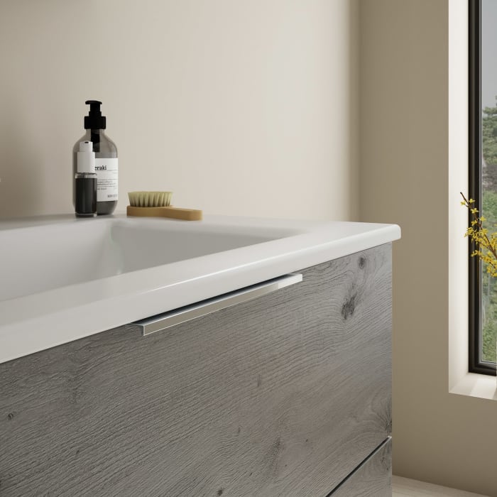 burgbad Eqio Badmöbel-Set 82 cm mit Keramik-Waschtisch Slim und Unterschrank mit Griff G0146, mit Spiegelschrank