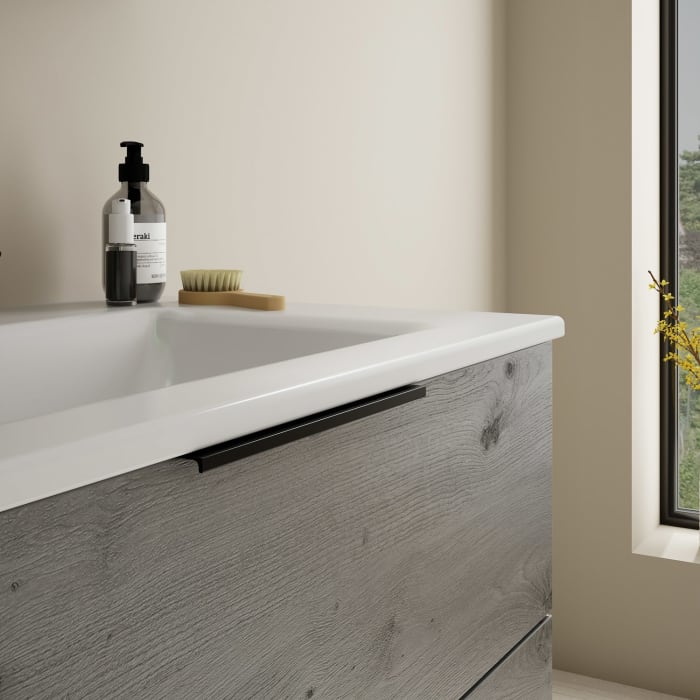 burgbad Eqio Badmöbel-Set 82 cm mit Keramik-Waschtisch Slim und Unterschrank mit Griff G0200, mit Spiegelschrank