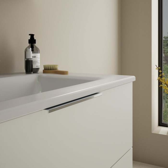 burgbad Eqio Badmöbel-Set 82 cm mit Keramik-Waschtisch Slim und Unterschrank mit Griff G0146, mit Spiegelschrank