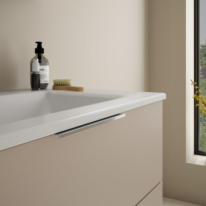 burgbad Eqio Badmöbel-Set 82 cm mit Keramik-Waschtisch Slim und Unterschrank mit Griff G0146, mit Spiegelschrank