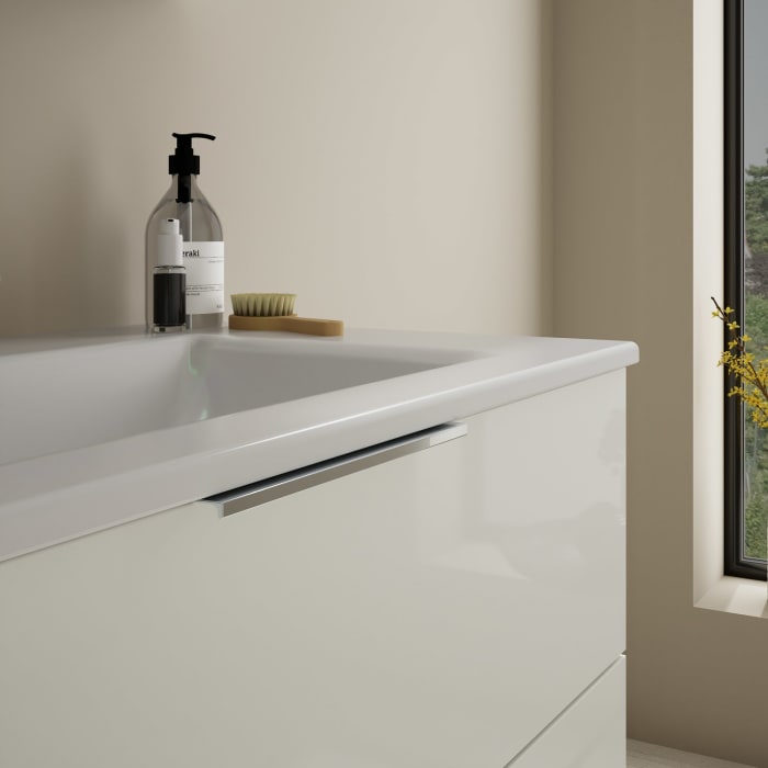 burgbad Eqio Badmöbel-Set 92 cm mit Keramik-Waschtisch Slim und Unterschrank mit Griff G0146, mit Spiegelschrank