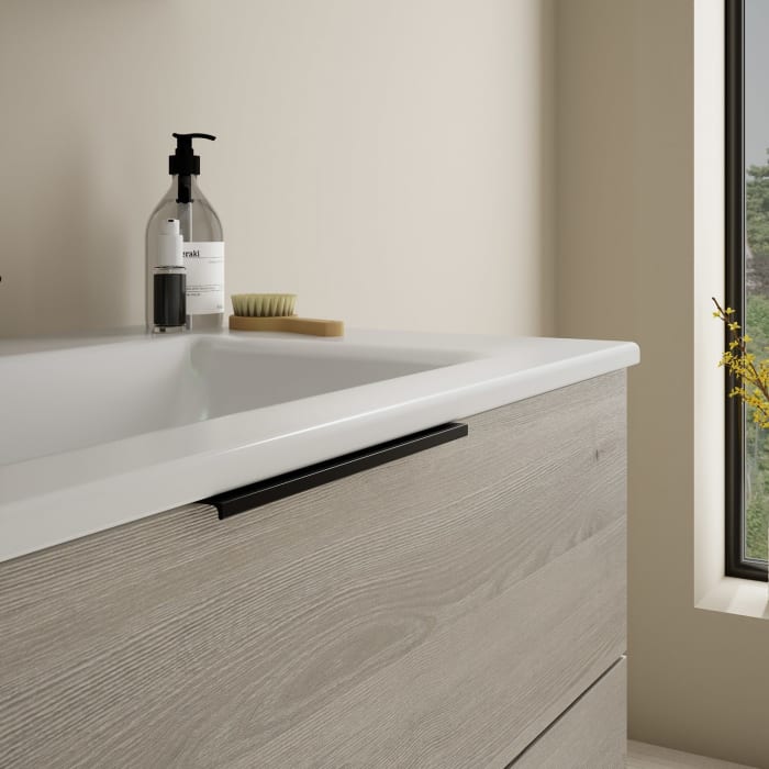 burgbad Eqio Badmöbel-Set 92 cm mit Keramik-Waschtisch Slim und Unterschrank mit Griff G0200, mit Spiegelschrank