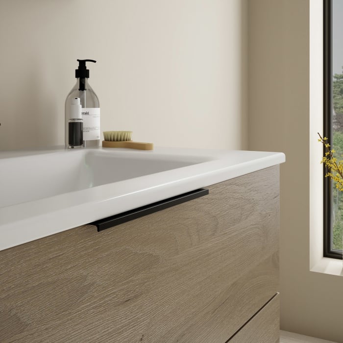 burgbad Eqio Badmöbel-Set 92 cm mit Keramik-Waschtisch Slim und Unterschrank mit Griff G0200, mit Spiegelschrank