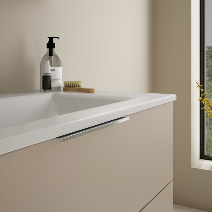 burgbad Eqio Badmöbel-Set 92 cm mit Keramik-Waschtisch Slim und Unterschrank mit Griff G0146, mit Spiegelschrank