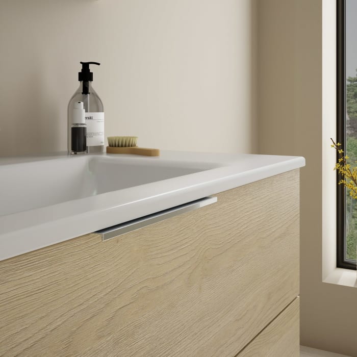 burgbad Eqio Badmöbel-Set 102 cm mit Keramik-Waschtisch Slim und Unterschrank mit Griff G0146, mit Spiegelschrank