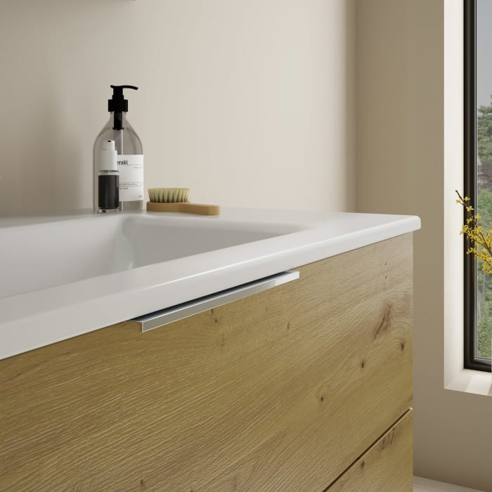 burgbad Eqio Badmöbel-Set 102 cm mit Keramik-Waschtisch Slim und Unterschrank mit Griff G0146, mit Spiegelschrank