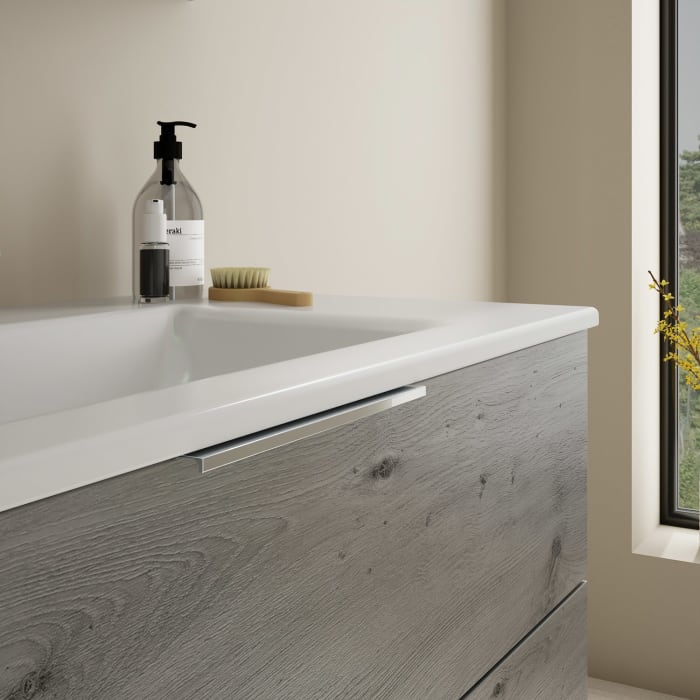 burgbad Eqio Badmöbel-Set 102 cm mit Keramik-Waschtisch Slim und Unterschrank mit Griff G0146, mit Spiegelschrank