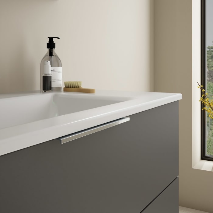 burgbad Eqio Badmöbel-Set 102 cm mit Keramik-Waschtisch Slim und Unterschrank mit Griff G0146, mit Spiegelschrank