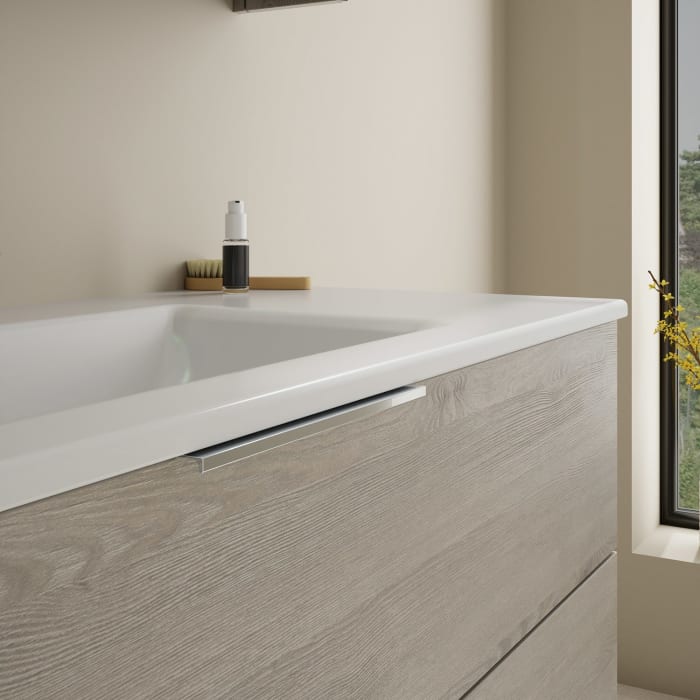 burgbad Eqio Badmöbel-Set 122 cm mit Keramik-Waschtisch Slim und Unterschrank mit Griff G0146, mit Spiegelschrank