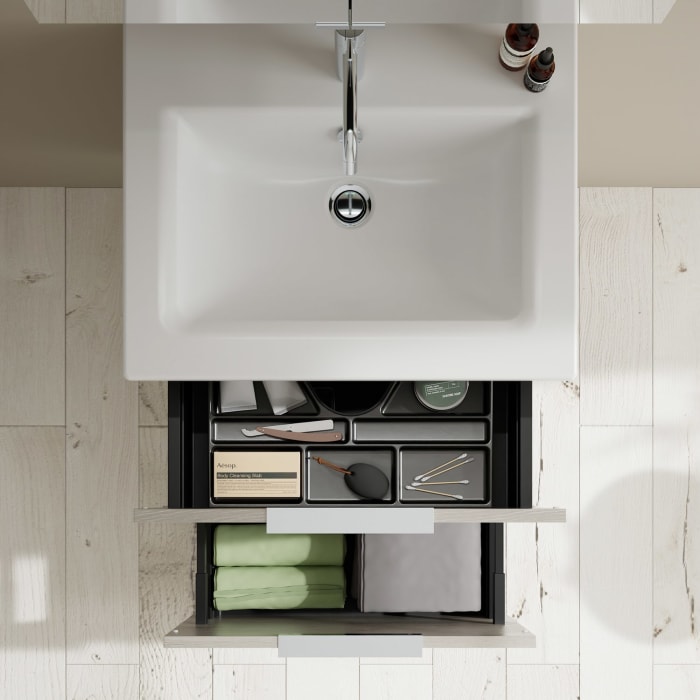 burgbad Eqio Badmöbel-Set 65 cm mit Keramik-Waschtisch Slim und Unterschrank mit Griff G0146, mit Spiegelschrank