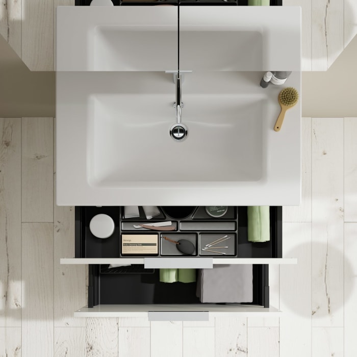 burgbad Eqio Badmöbel-Set 82 cm mit Keramik-Waschtisch Slim und Unterschrank mit Griff G0146, mit Spiegelschrank