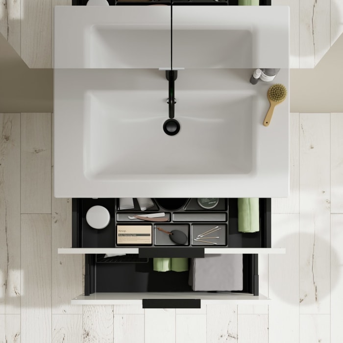 burgbad Eqio Badmöbel-Set 82 cm mit Keramik-Waschtisch Slim und Unterschrank mit Griff G0200, mit Spiegelschrank