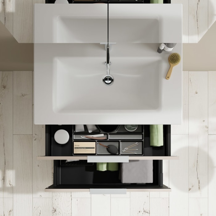 burgbad Eqio Badmöbel-Set 82 cm mit Keramik-Waschtisch Slim und Unterschrank mit Griff G0146, mit Spiegelschrank