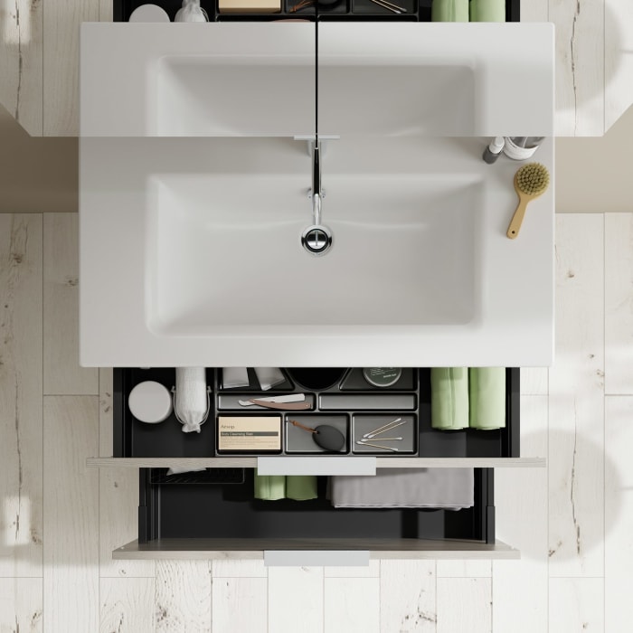 burgbad Eqio Badmöbel-Set 92 cm mit Keramik-Waschtisch Slim und Unterschrank mit Griff G0146, mit Spiegelschrank