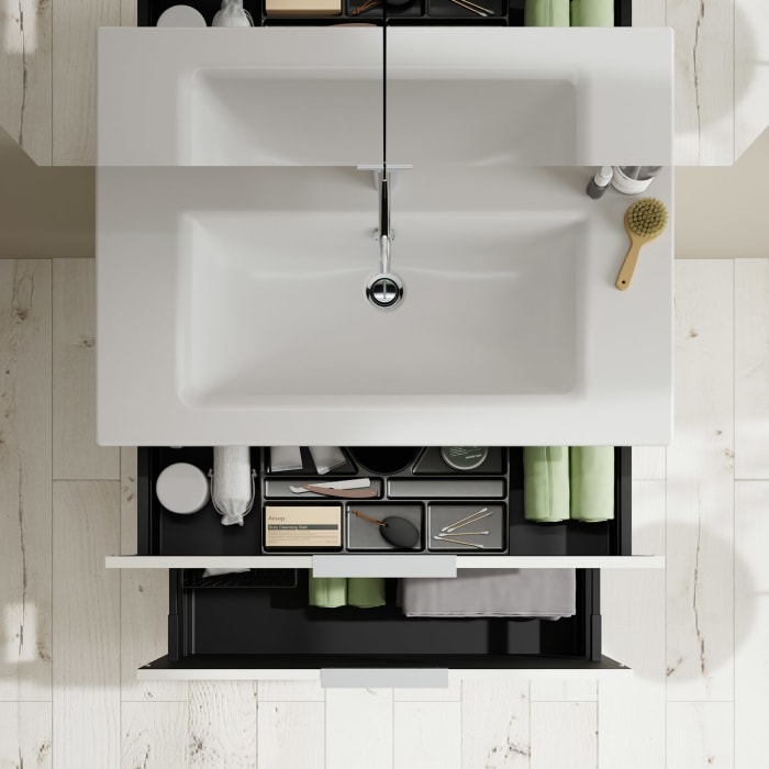 burgbad Eqio Badmöbel-Set 92 cm mit Keramik-Waschtisch Slim und Unterschrank mit Griff G0146, mit Spiegelschrank