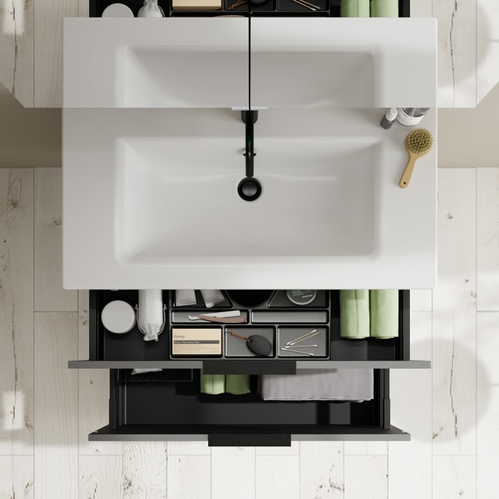 burgbad Eqio Badmöbel-Set 92 cm mit Keramik-Waschtisch Slim und Unterschrank mit Griff G0200, mit Spiegelschrank