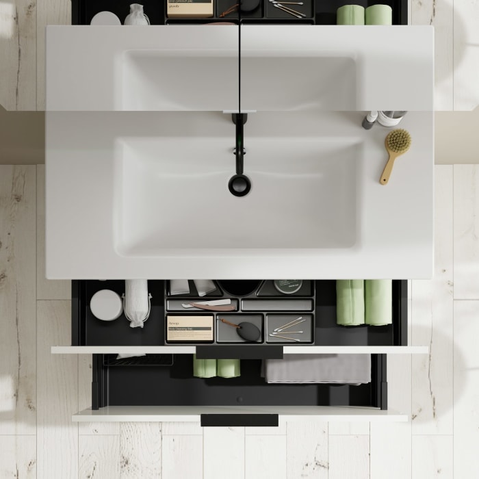 burgbad Eqio Badmöbel-Set 102 cm mit Keramik-Waschtisch Slim und Unterschrank mit Griff G0200, mit Spiegelschrank