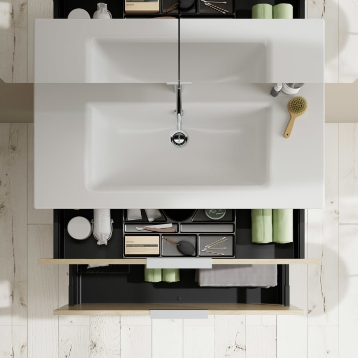 burgbad Eqio Badmöbel-Set 102 cm mit Keramik-Waschtisch Slim und Unterschrank mit Griff G0146, mit Spiegelschrank