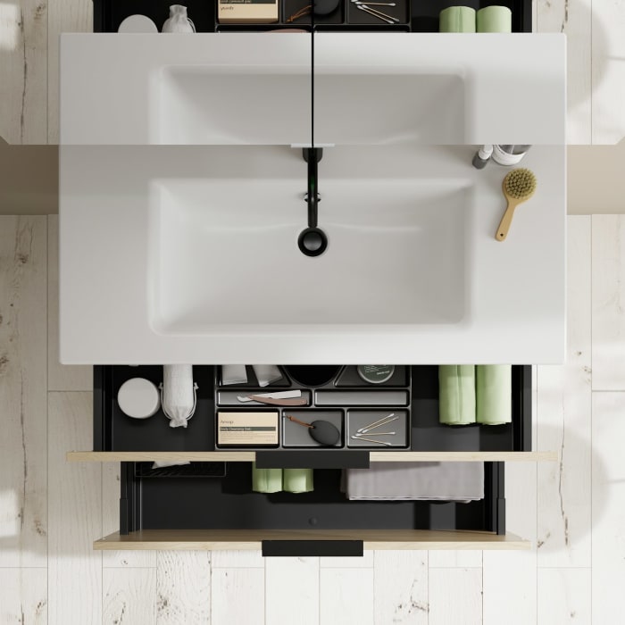 burgbad Eqio Badmöbel-Set 102 cm mit Keramik-Waschtisch Slim und Unterschrank mit Griff G0200, mit Spiegelschrank