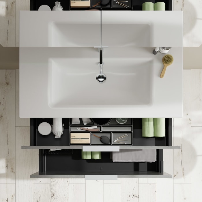 burgbad Eqio Badmöbel-Set 102 cm mit Keramik-Waschtisch Slim und Unterschrank mit Griff G0146, mit Spiegelschrank