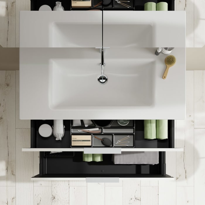 burgbad Eqio Badmöbel-Set 102 cm mit Keramik-Waschtisch Slim und Unterschrank mit Griff G0146, mit Spiegelschrank