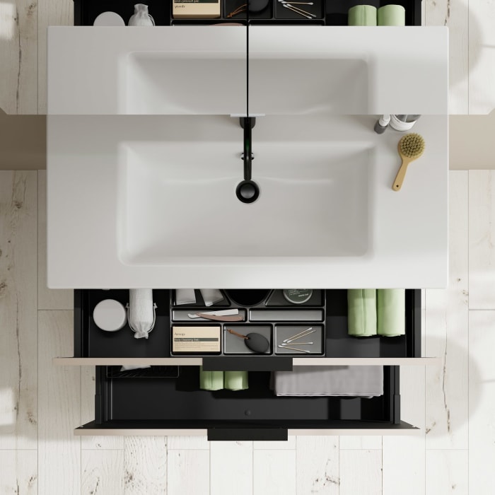 burgbad Eqio Badmöbel-Set 102 cm mit Keramik-Waschtisch Slim und Unterschrank mit Griff G0200, mit Spiegelschrank