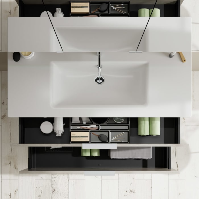 burgbad Eqio Badmöbel-Set 122 cm mit Keramik-Waschtisch Slim und Unterschrank mit Griff G0146, mit Spiegelschrank