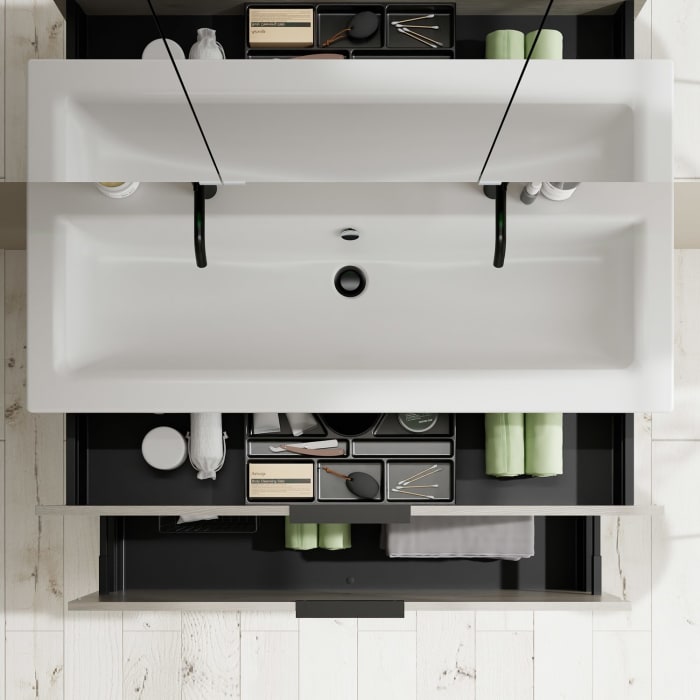 burgbad Eqio Badmöbel-Set 122 cm mit Keramik-Waschtisch Slim und Unterschrank mit Griff G0200, mit Spiegelschrank