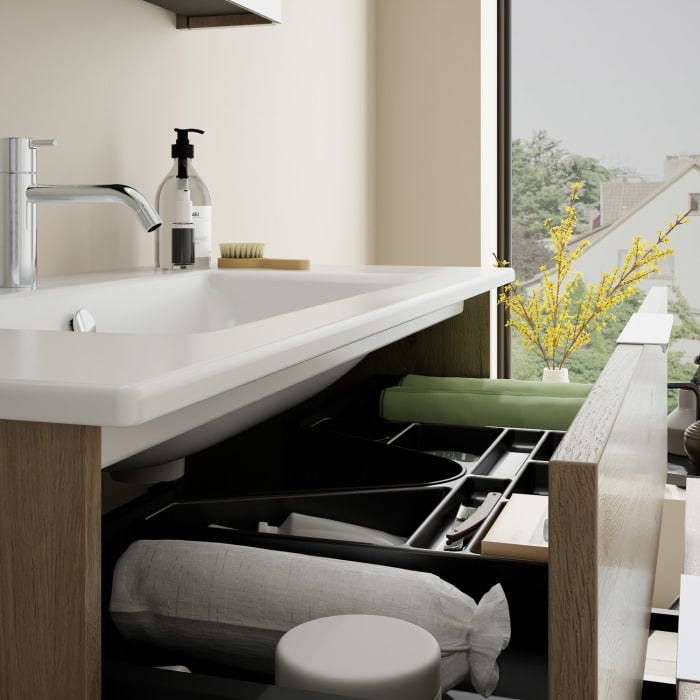 burgbad Eqio Badmöbel-Set 102 cm mit Keramik-Waschtisch Slim und Unterschrank mit Griff G0146, mit Spiegelschrank