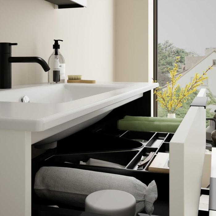 burgbad Eqio Badmöbel-Set 102 cm mit Keramik-Waschtisch Slim und Unterschrank mit Griff G0200, mit Spiegelschrank