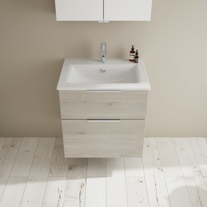 burgbad Eqio Badmöbel-Set 65 cm mit Keramik-Waschtisch Slim und Unterschrank mit Griff G0146, mit Spiegelschrank