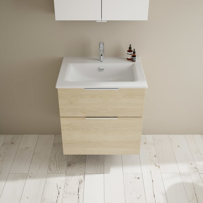 burgbad Eqio Badmöbel-Set 65 cm mit Keramik-Waschtisch Slim und Unterschrank mit Griff G0146, mit Spiegelschrank