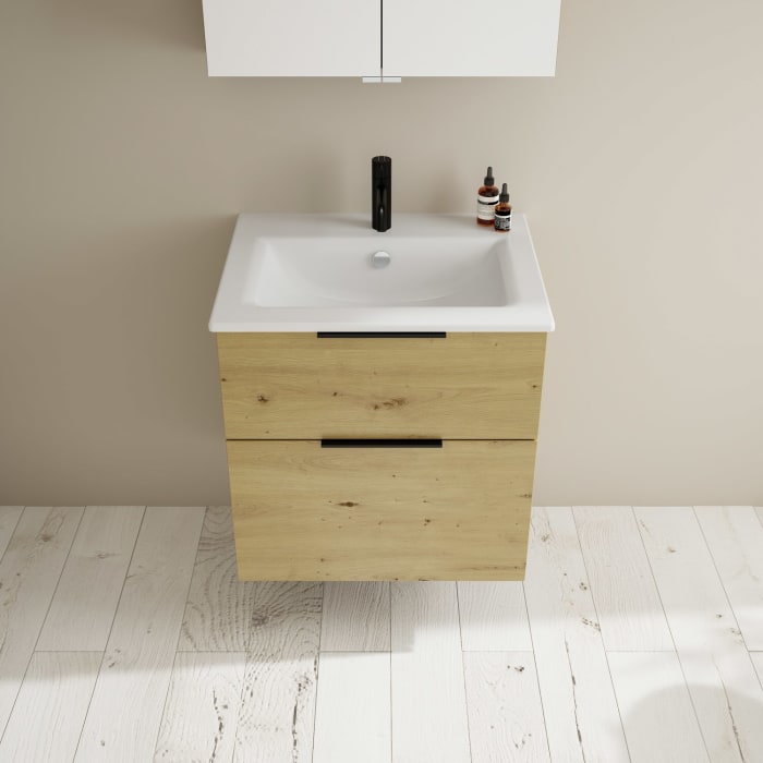 burgbad Eqio Badmöbel-Set 65 cm mit Keramik-Waschtisch Slim und Unterschrank mit Griff G0200, mit Spiegelschrank