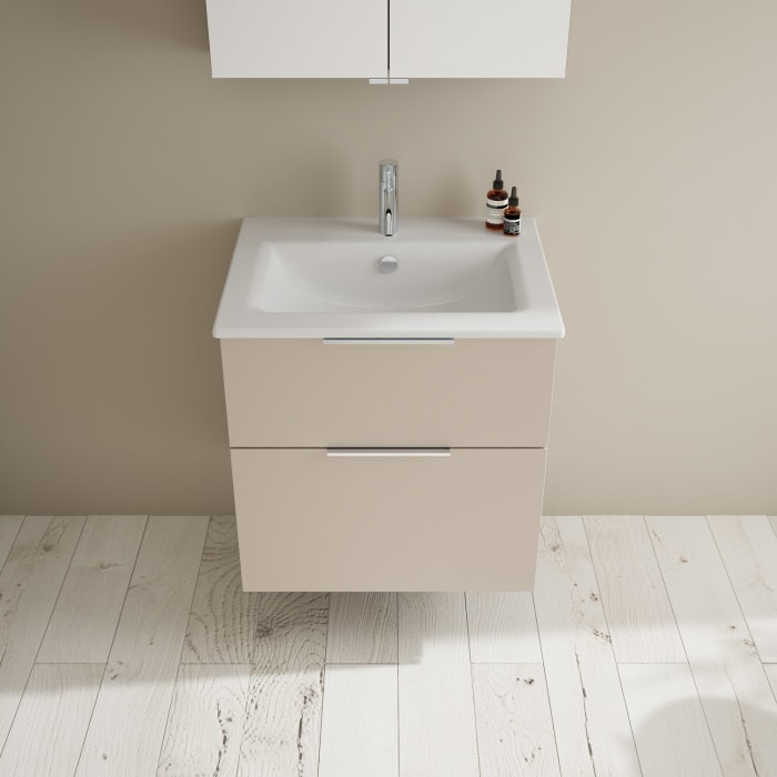 burgbad Eqio Badmöbel-Set 65 cm mit Keramik-Waschtisch Slim und Unterschrank mit Griff G0146, mit Spiegelschrank