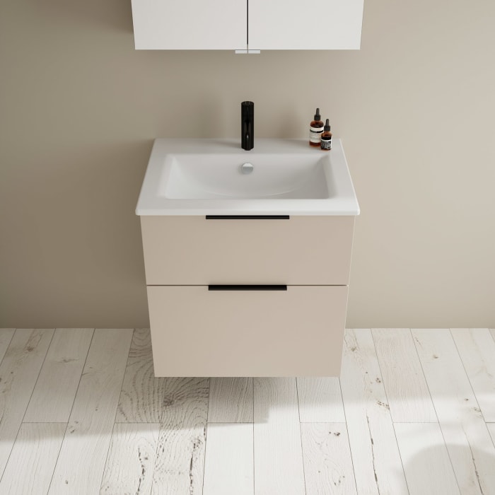 burgbad Eqio Badmöbel-Set 65 cm mit Keramik-Waschtisch Slim und Unterschrank mit Griff G0200, mit Spiegelschrank