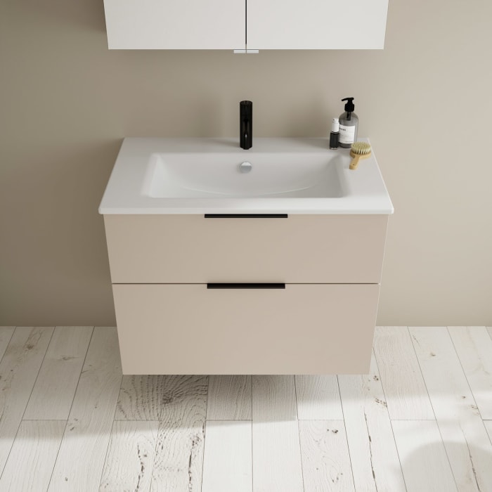 burgbad Eqio Badmöbel-Set 82 cm mit Keramik-Waschtisch Slim und Unterschrank mit Griff G0200, mit Spiegelschrank