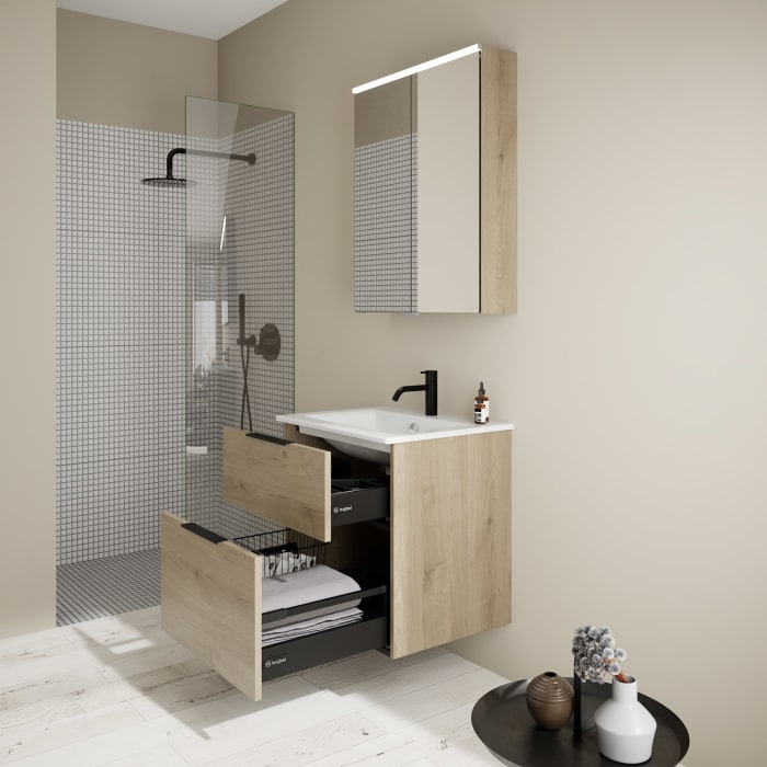 burgbad Eqio Badmöbel-Set 65 cm mit Keramik-Waschtisch Slim und Unterschrank mit Griff G0200, mit Spiegelschrank