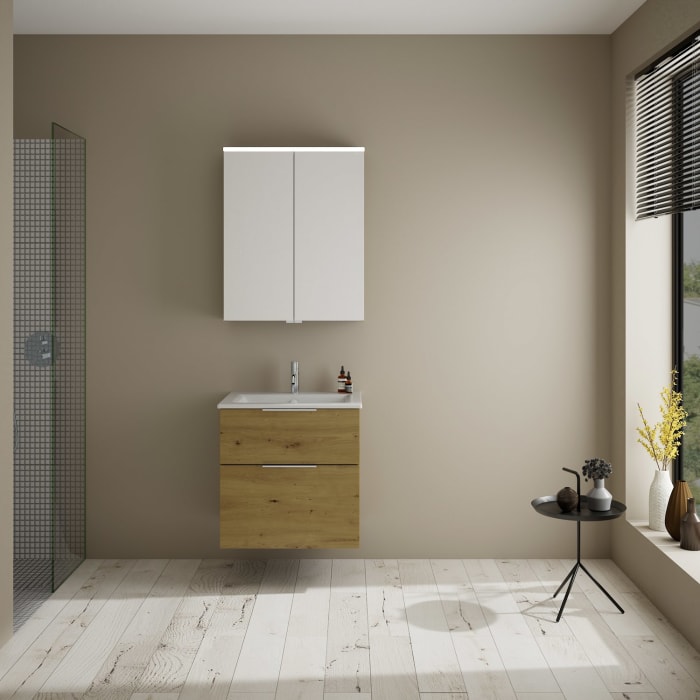 burgbad Eqio Badmöbel-Set 65 cm mit Keramik-Waschtisch Slim und Unterschrank mit Griff G0146, mit Spiegelschrank