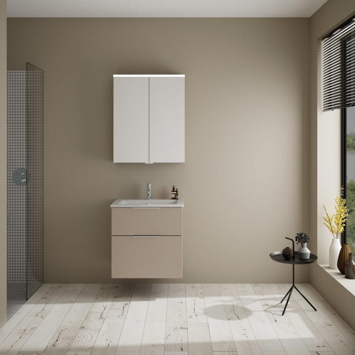 burgbad Eqio Badmöbel-Set 65 cm mit Keramik-Waschtisch Slim und Unterschrank mit Griff G0146, mit Spiegelschrank