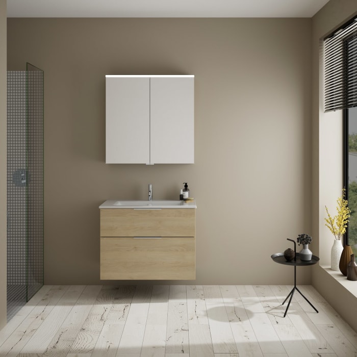 burgbad Eqio Badmöbel-Set 82 cm mit Keramik-Waschtisch Slim und Unterschrank mit Griff G0146, mit Spiegelschrank