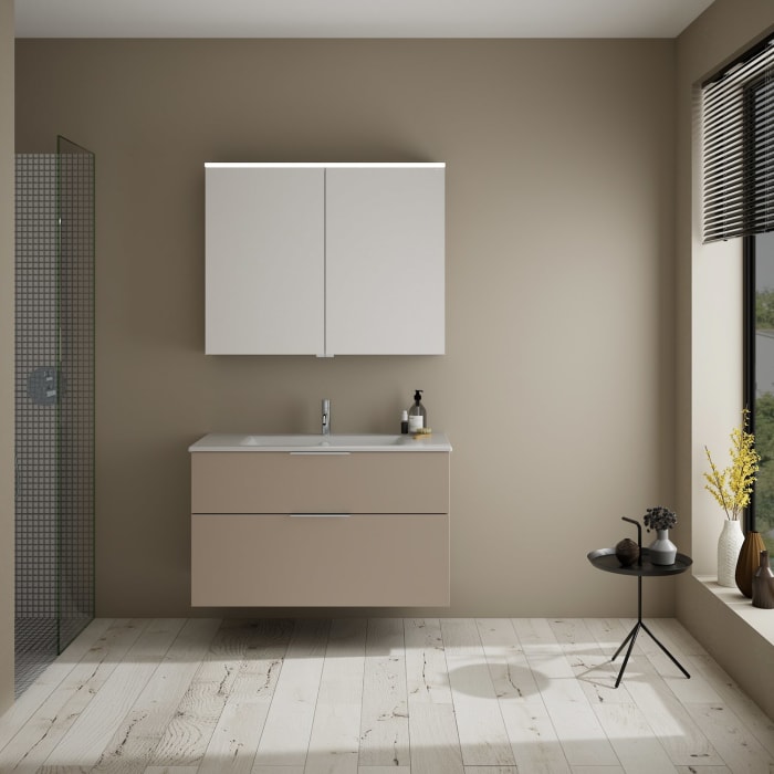 burgbad Eqio Badmöbel-Set 102 cm mit Keramik-Waschtisch Slim und Unterschrank mit Griff G0146, mit Spiegelschrank