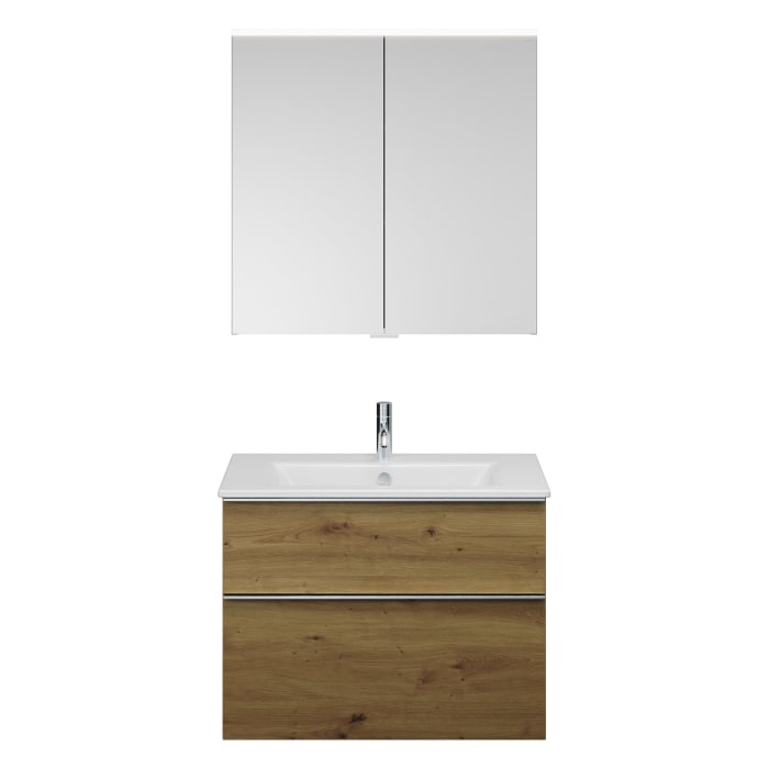 burgbad Eqio Badmöbel-Set 82 cm mit Keramik-Waschtisch Slim und Unterschrank mit Griffleiste G0251, mit Spiegelschrank