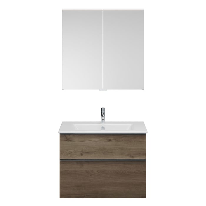 burgbad Eqio Badmöbel-Set 82 cm mit Keramik-Waschtisch Slim und Unterschrank mit Griffleiste G0251, mit Spiegelschrank