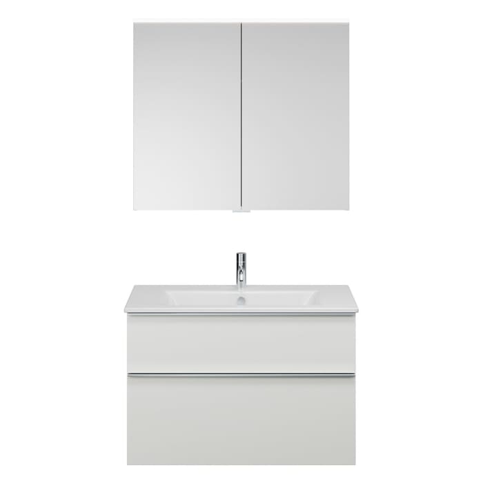 burgbad Eqio Badmöbel-Set 92 cm mit Keramik-Waschtisch Slim und Unterschrank mit Griffleiste G0251, mit Spiegelschrank