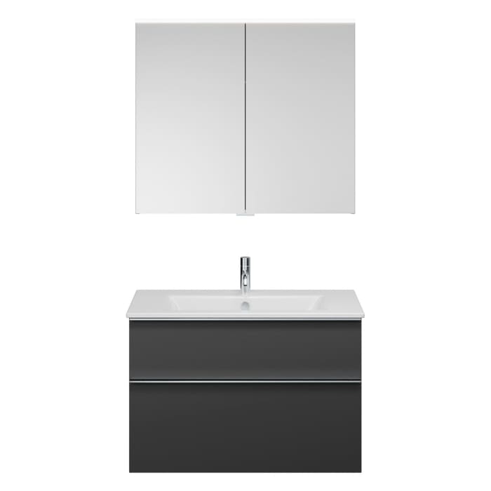 burgbad Eqio Badmöbel-Set 92 cm mit Keramik-Waschtisch Slim und Unterschrank mit Griffleiste G0251, mit Spiegelschrank