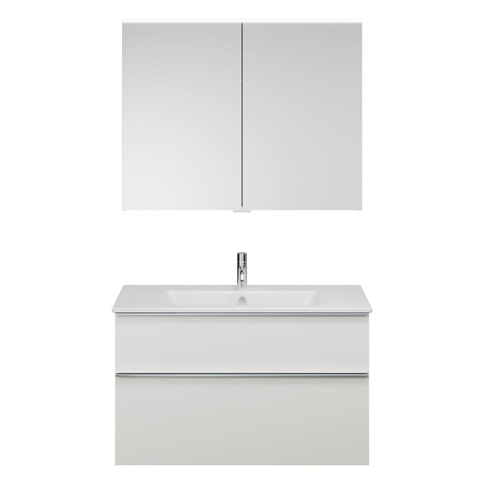 burgbad Eqio Badmöbel-Set 102 cm mit Keramik-Waschtisch Slim und Unterschrank mit Griffleiste G0251, mit Spiegelschrank