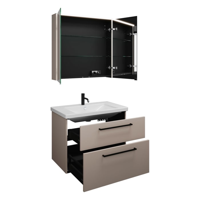 burgbad Eqio Möbelkombination inkl. Keramik-Waschtisch 83 cm, mit Stangengriff G0234