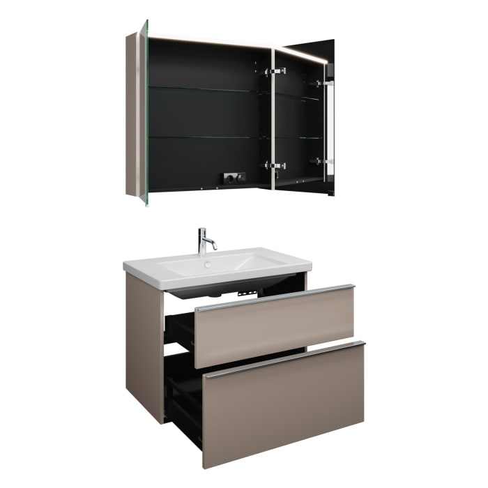 burgbad Eqio Möbelkombination inkl. Keramik-Waschtisch 83 cm, mit Griffleiste G0251