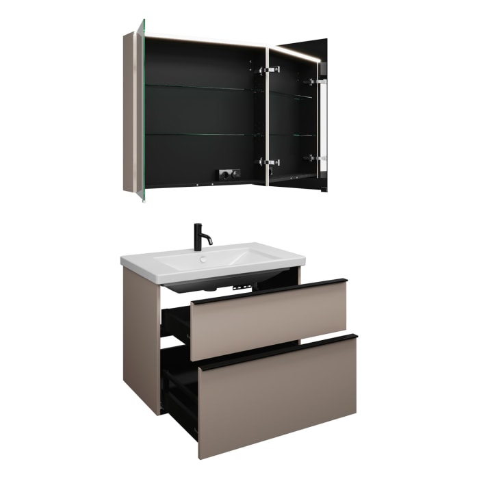 burgbad Eqio Möbelkombination inkl. Keramik-Waschtisch 83 cm, mit Griffleiste G0252